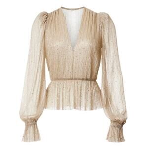 Sabina Musayev Liya Deep V Long Sleeve Top in Gold, Size XS​